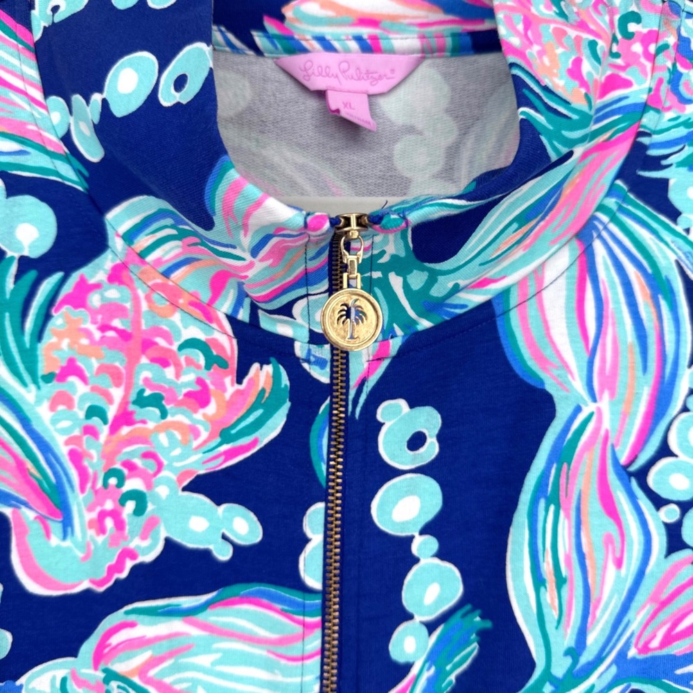 Lilly Pulitzer Full Zip Jacket XL Bright Colorful Koi Fish Print Vacation Summer - Picture 4 of 16